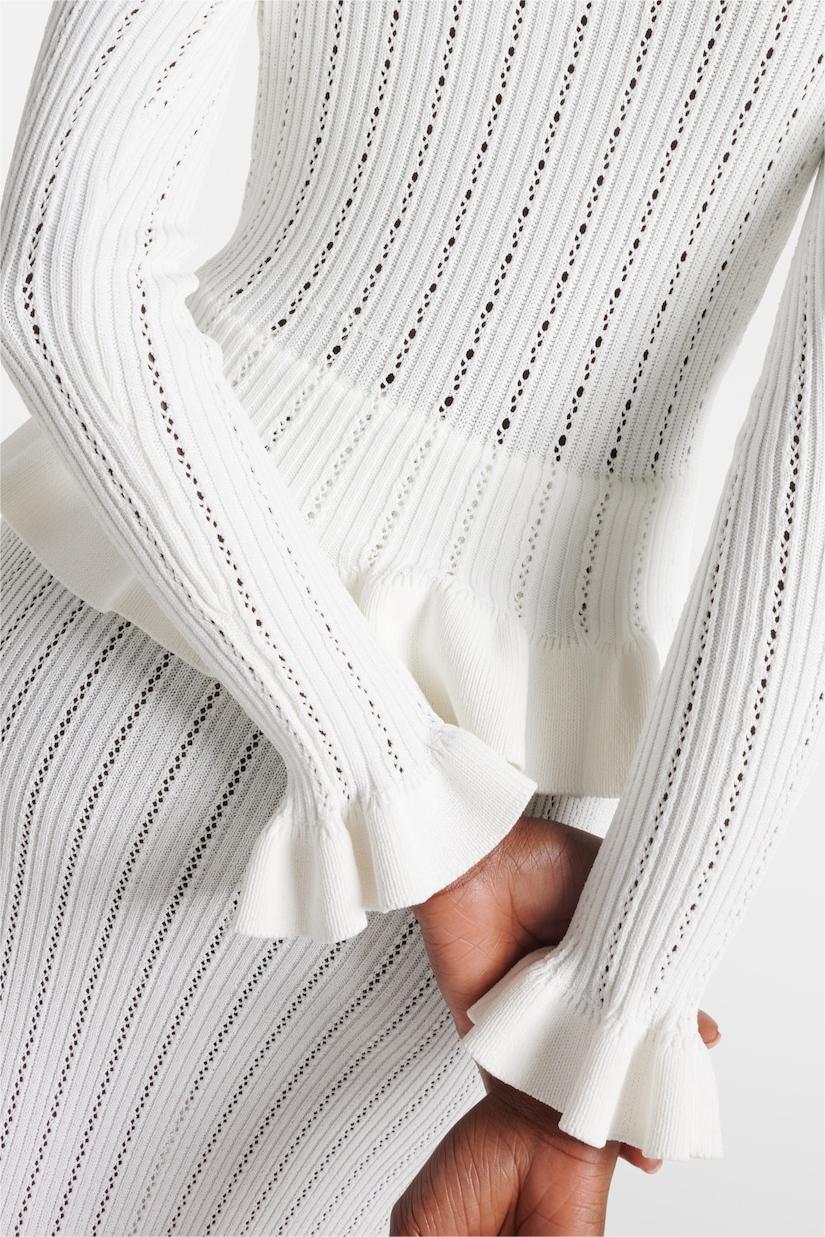 Solid Metal Button Top ＆ High Waist Knit Midi Dress Set