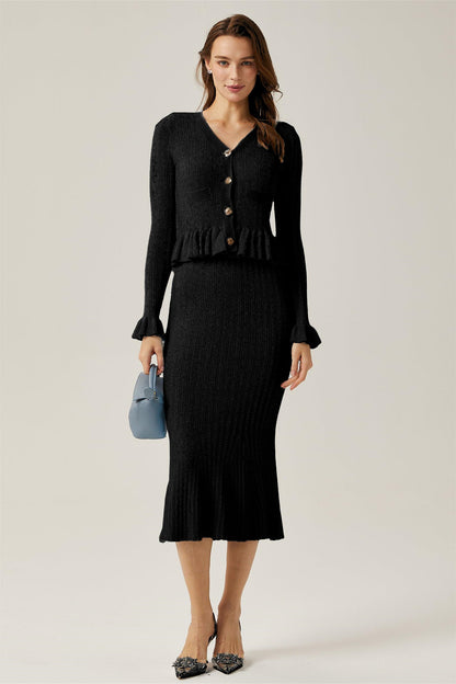 Miriam V-neck Flared Knit Skirt Set