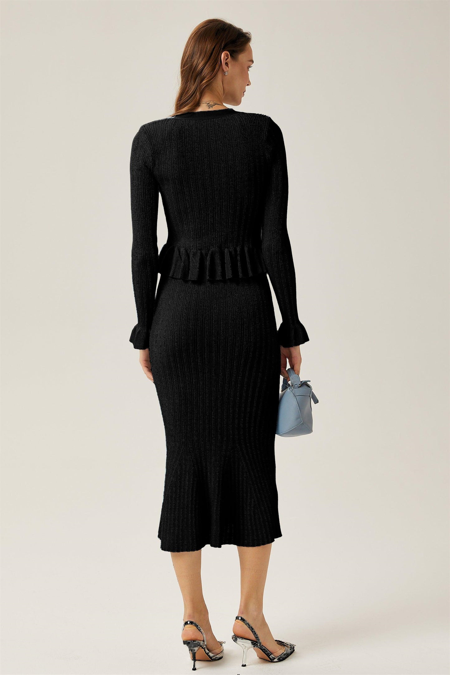 Miriam V-neck Flared Knit Skirt Set