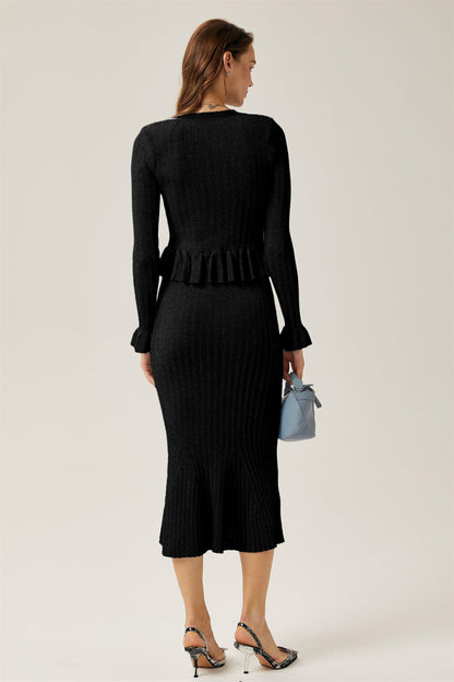 Miriam V-neck Flared Knit Skirt Set