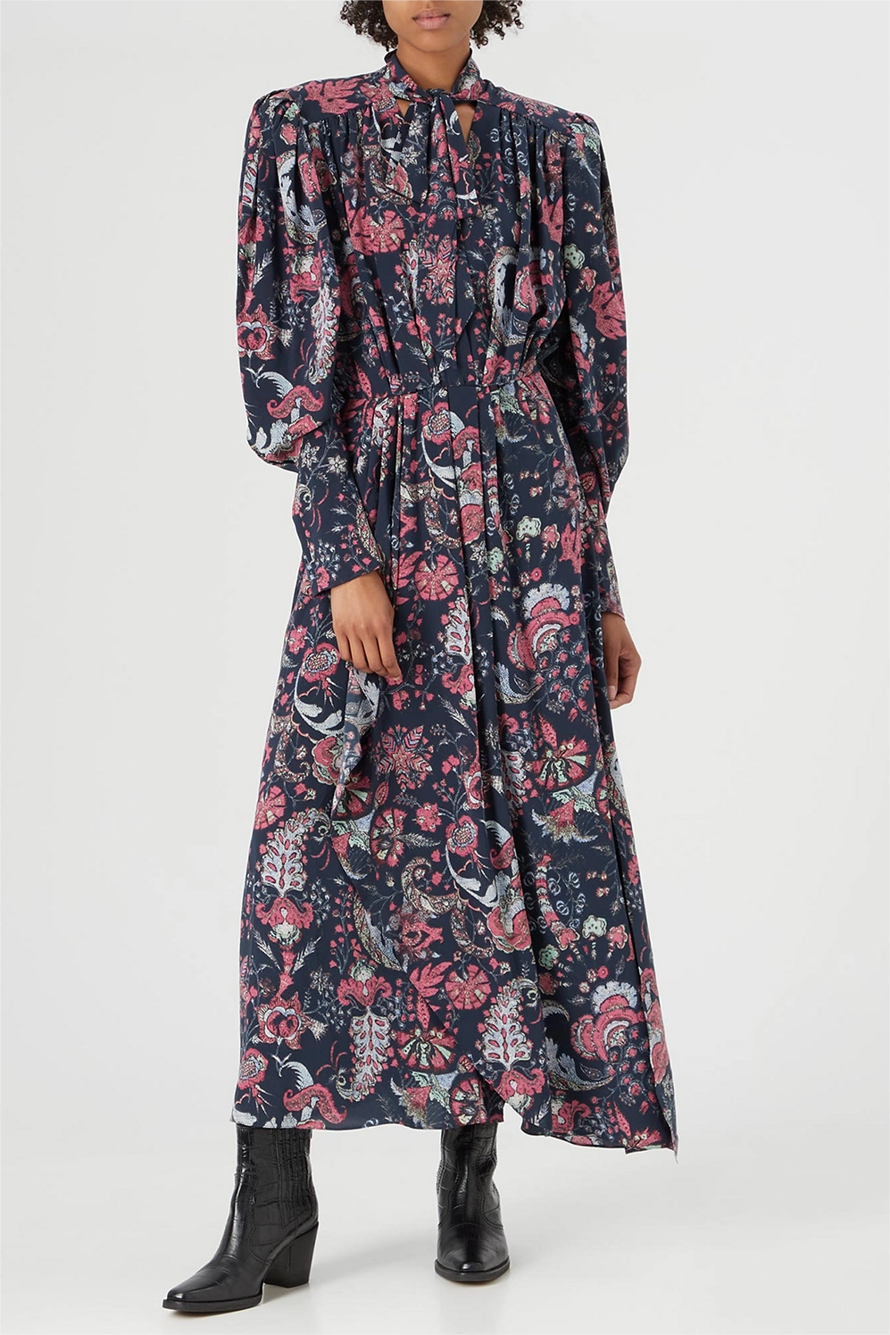 Paisley Print Lace Up Midi Dress