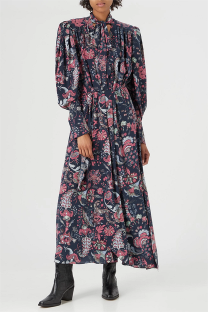 Paisley Print Lace Up Midi Dress