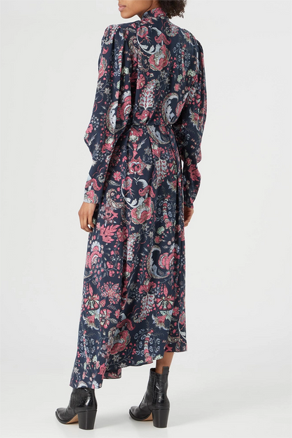 Paisley Print Lace Up Midi Dress