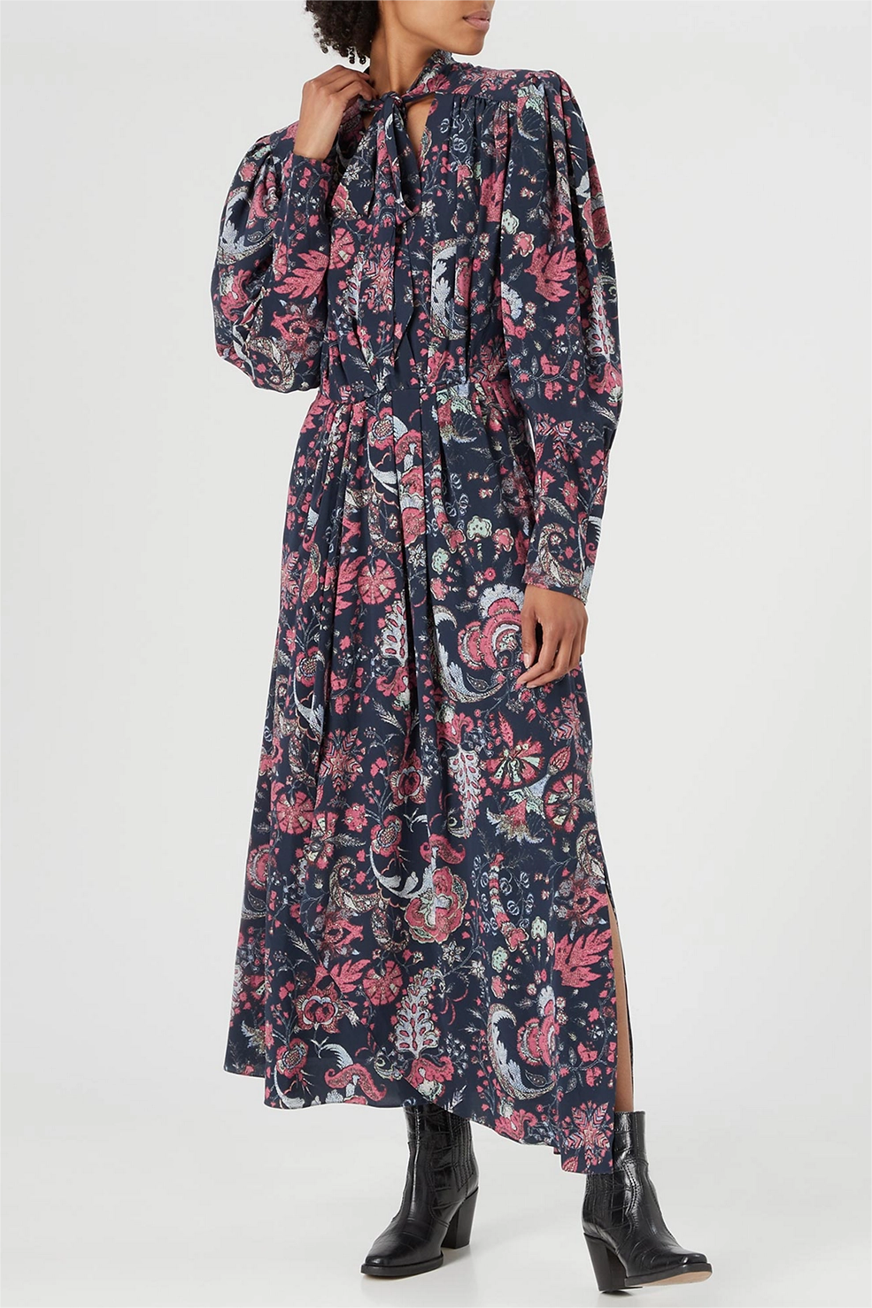 Paisley Print Lace Up Midi Dress