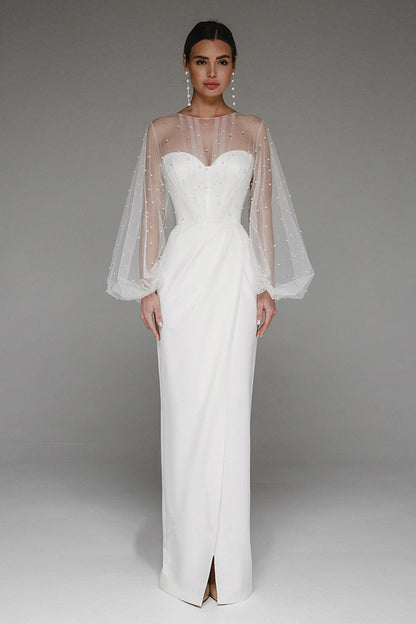 Faux Pearl Lantern Sleeve Midi Dress