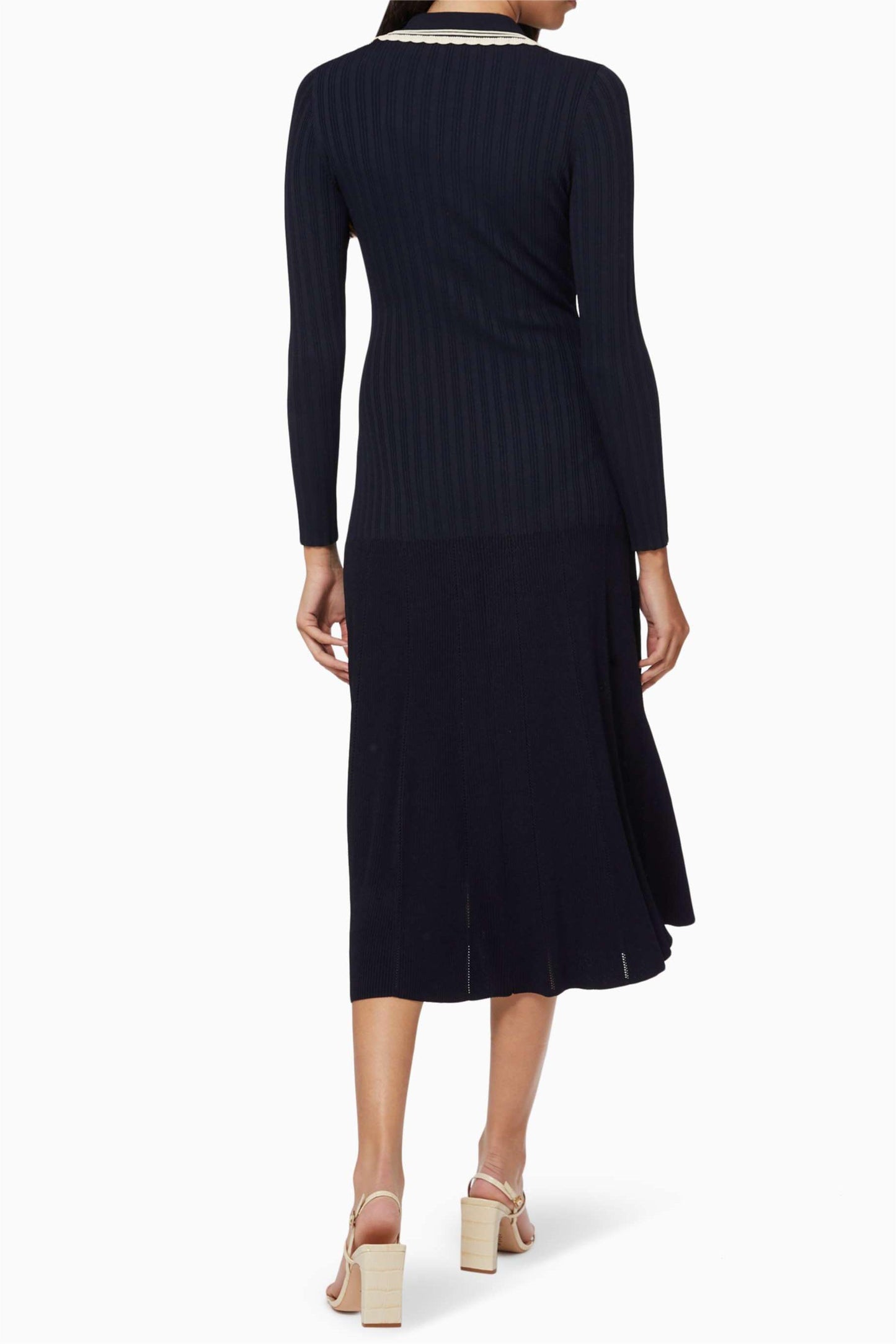 Jersey Metal Button Long Sleeve Midi Dress