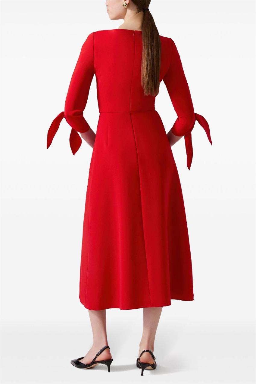 Solid V-Neck Lace Up Midi Dress