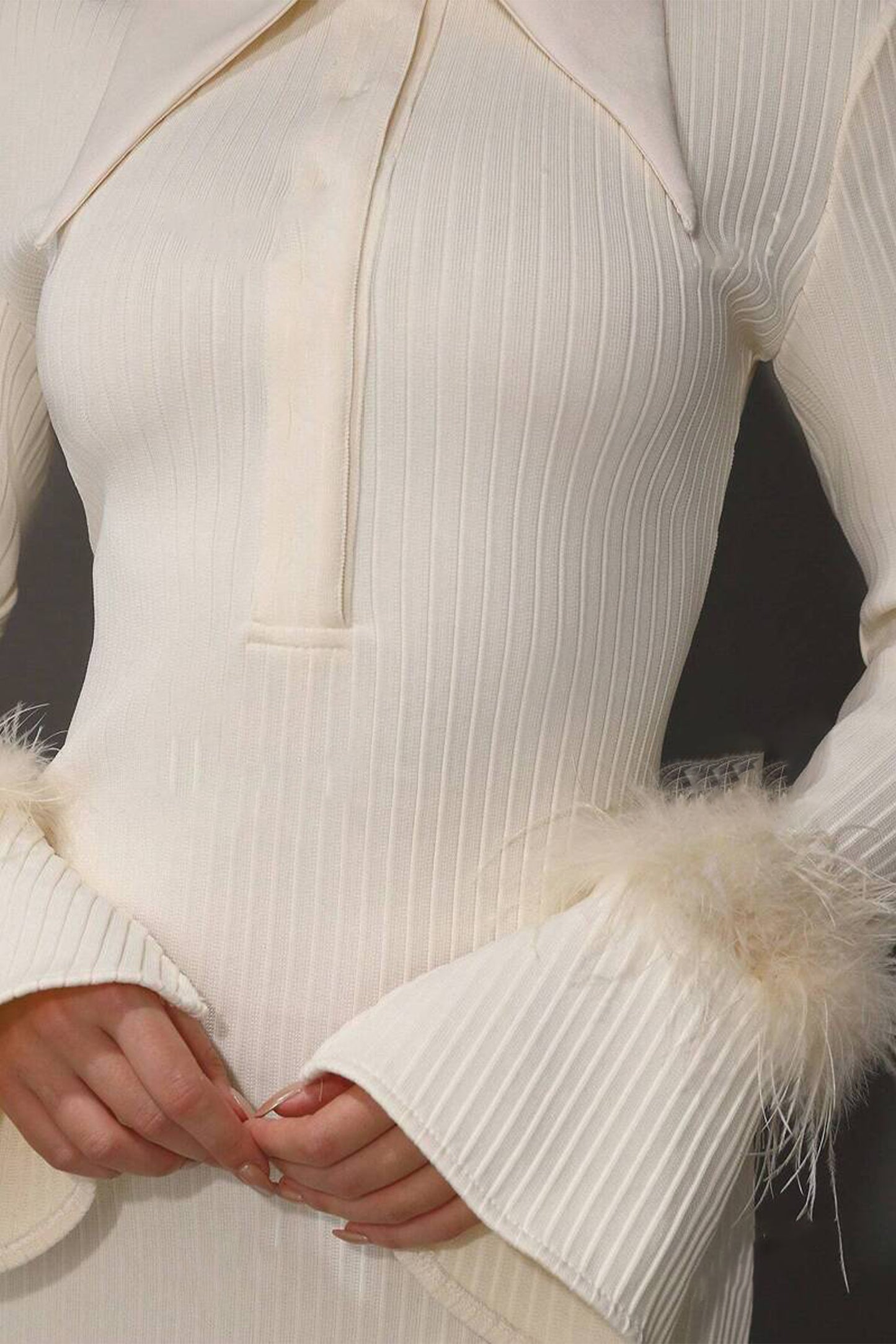 Jersey Feather Long Sleeve Midi Dress