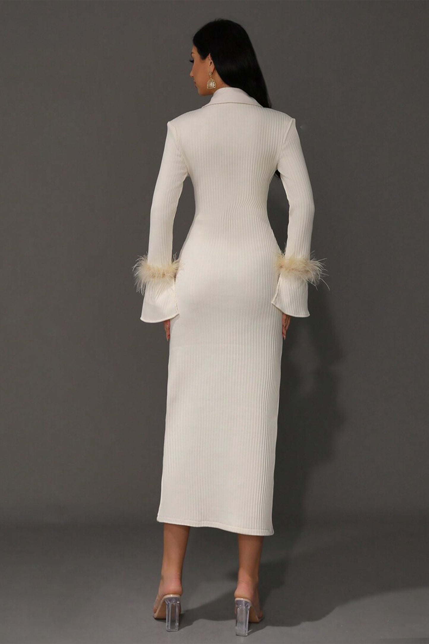 Jersey Feather Long Sleeve Midi Dress