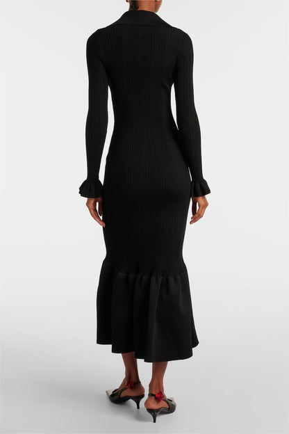 Jersey Solid Button Mermaid Midi Dress