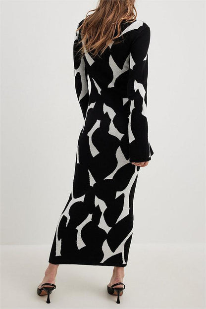 Geometric Patterns Knit Midi Dress