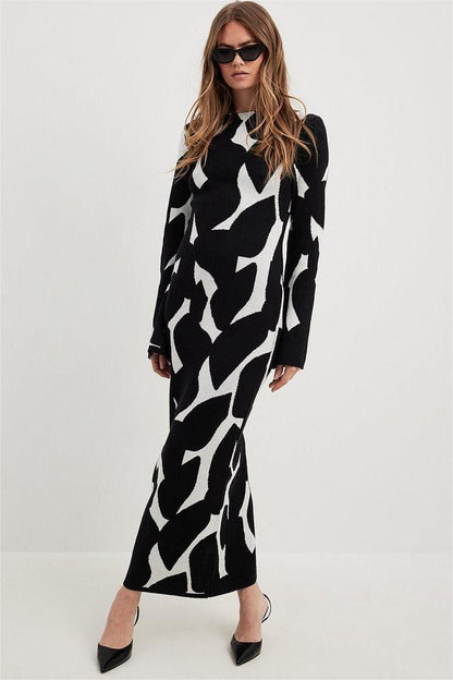 Geometric Patterns Knit Midi Dress