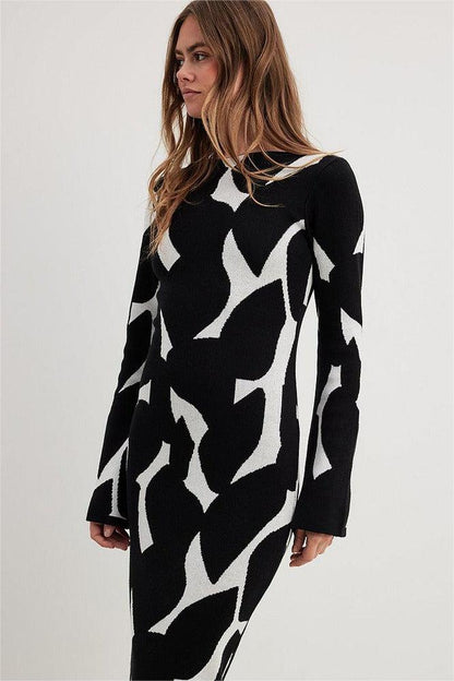 Geometric Patterns Knit Midi Dress