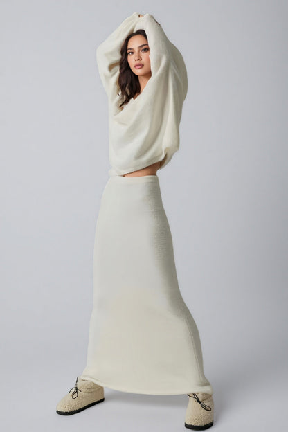 Peony Knit Top ï¼?Mid Waist Midi Skirt Set