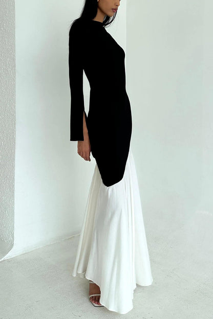 Jersey Contrast Color Midi Dress