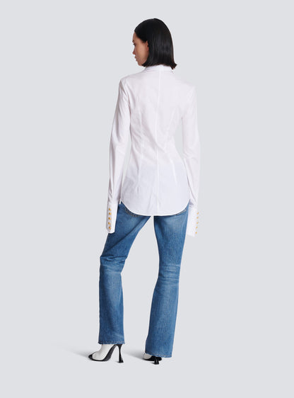Solid Metal Button Long Sleeve Shirt