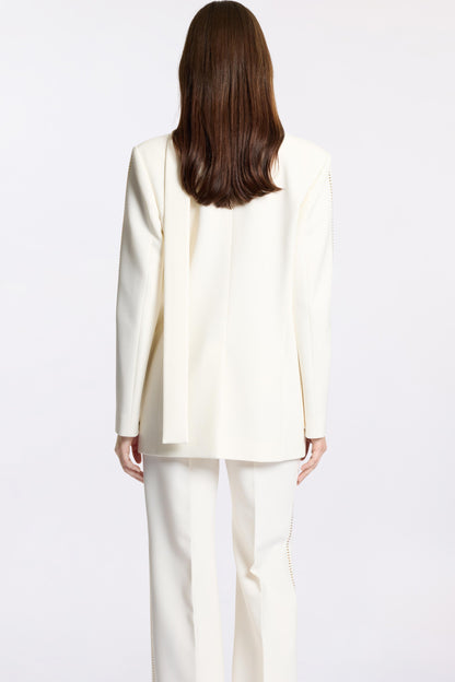 Solid Rhinestone Pocket Blazer & High Waist Pants