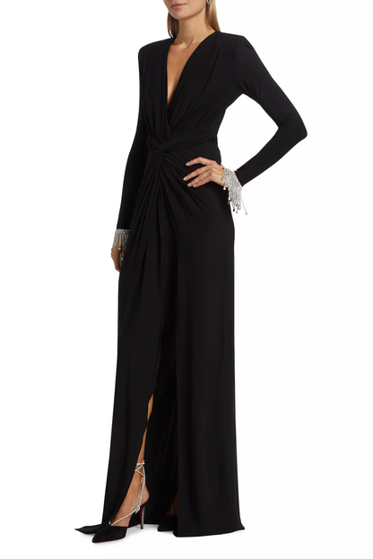 Rhinestone Jersey Split Midi Dress