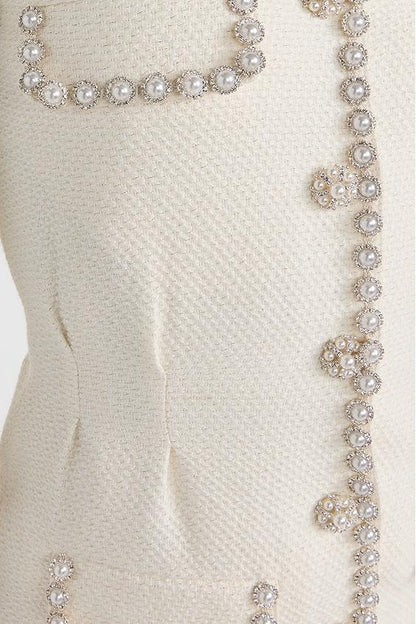Tweed Faux Pearl Single Breasted Mini Dress