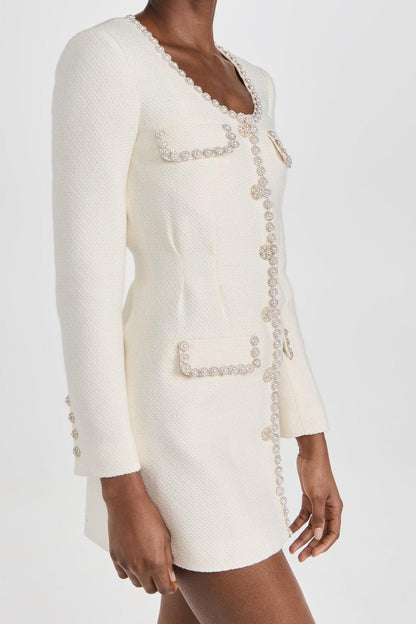 Tweed Faux Pearl Single Breasted Mini Dress