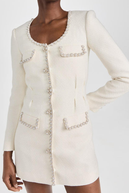 Tweed Faux Pearl Single Breasted Mini Dress