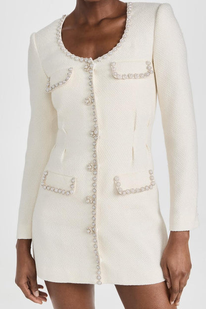 Tweed Faux Pearl Single Breasted Mini Dress