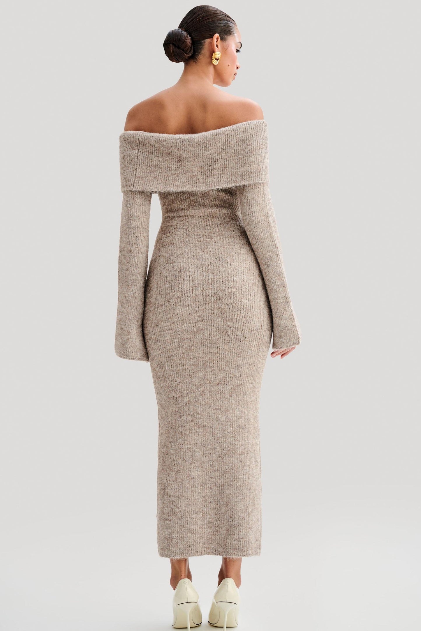Solid Knit Off-Shoulder Midi Dress