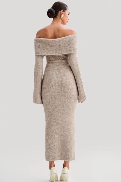 Solid Knit Off-Shoulder Midi Dress