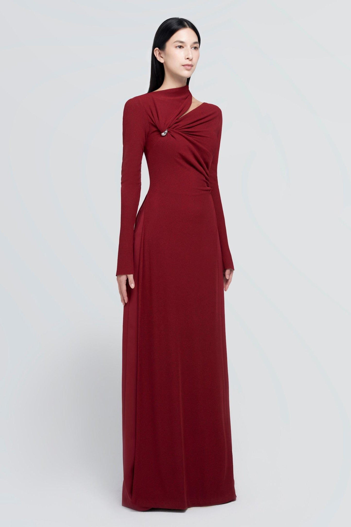 Solid Cut-Out Long Sleeve Maxi Dress
