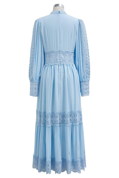 Lace Lantern Sleeve Solid Midi Dress