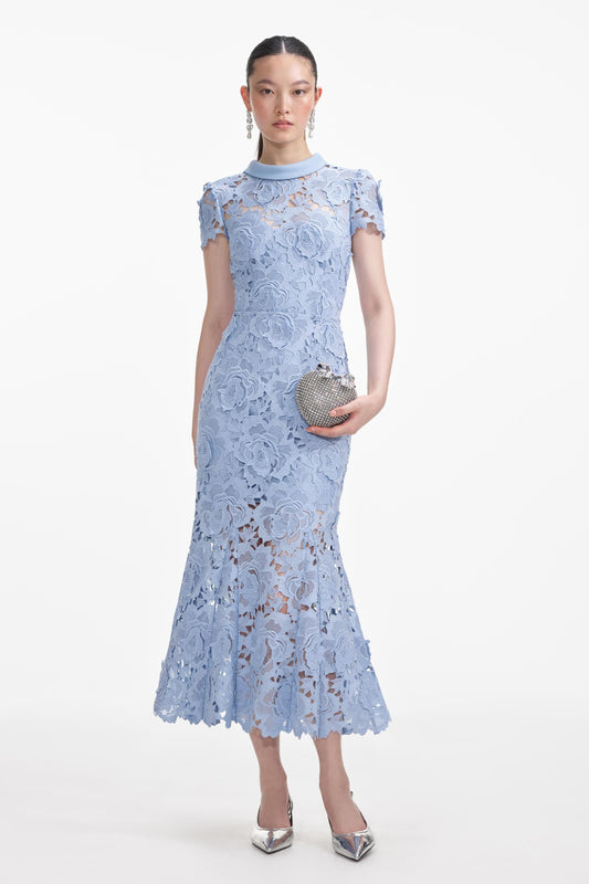 Lace Round Neck Short Sleeve Midi Dress