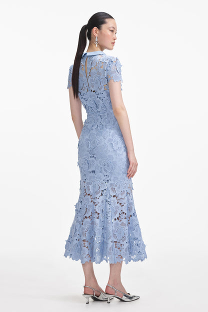 Lace Round Neck Short Sleeve Midi Dress