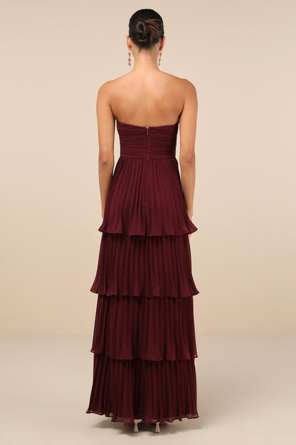 Off-Shoulder Pleat Tiered Maxi Dress