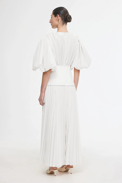 Solid Pleated Lace Up Midi Dress