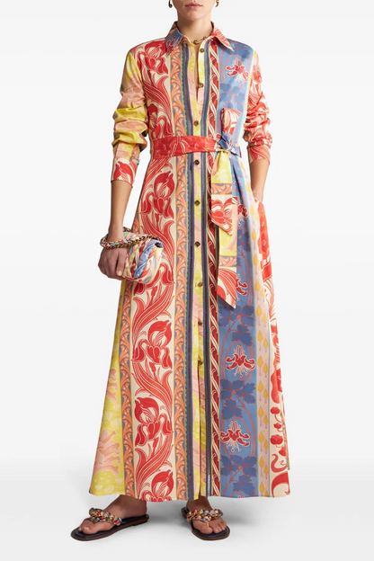 Botanical Print Long Sleeve Midi Dress