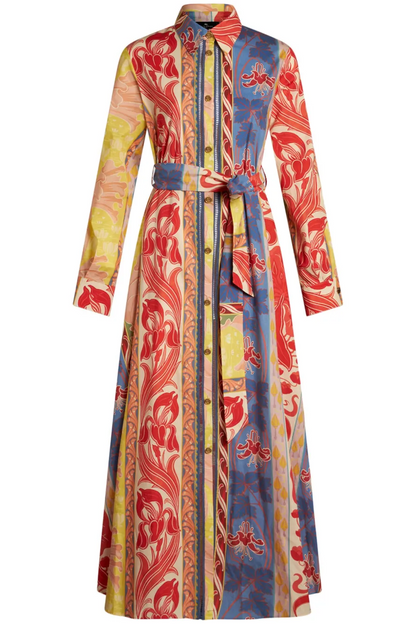 Botanical Print Long Sleeve Midi Dress