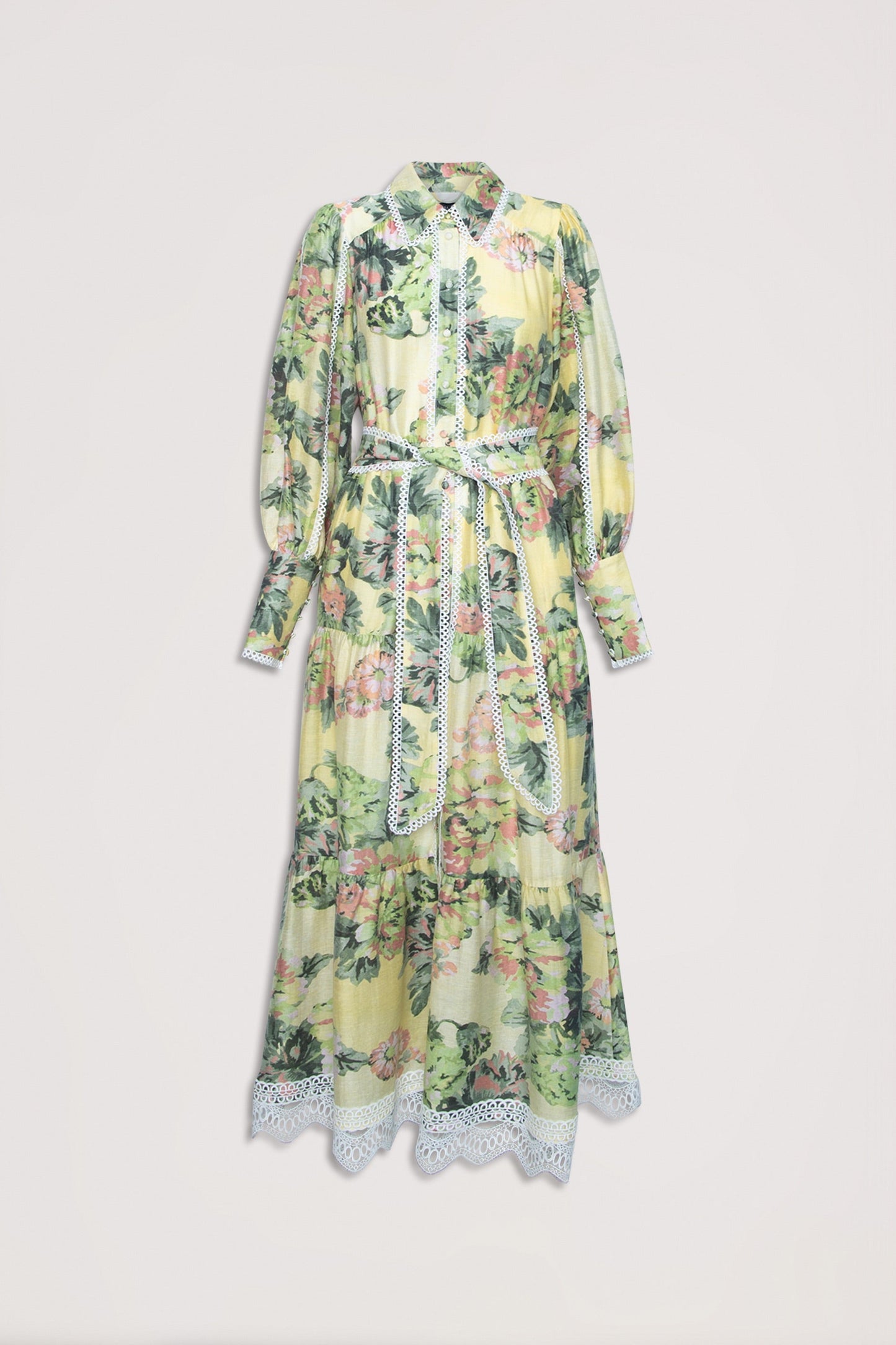 Floral Lace Lantern Sleeve Midi Dress