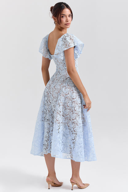 Solid Lace Sweetheart Neck Midi Dress