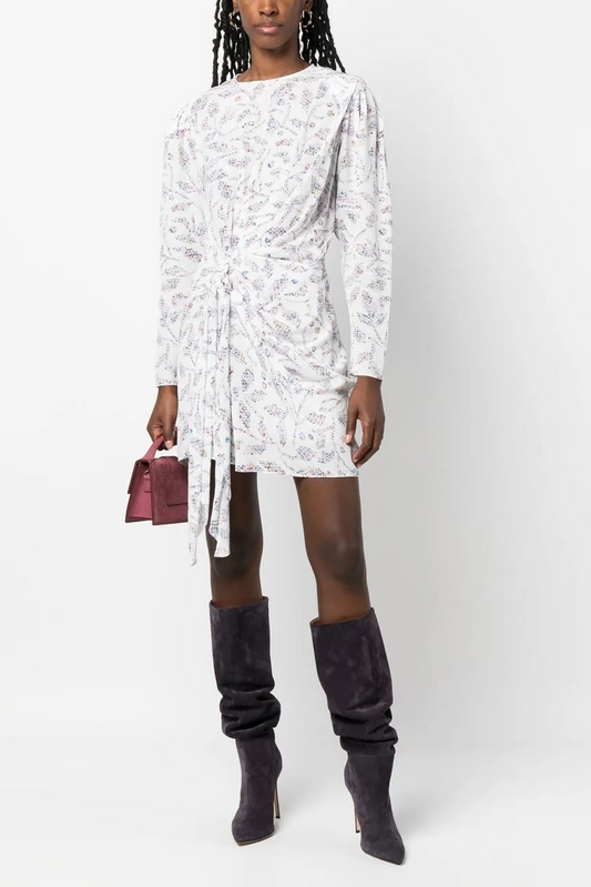 Geometric Pattern Ruched Mini Dress