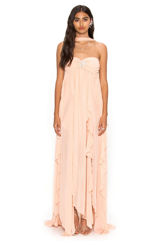 Chiffon Halter Neck Frill Midi Dress