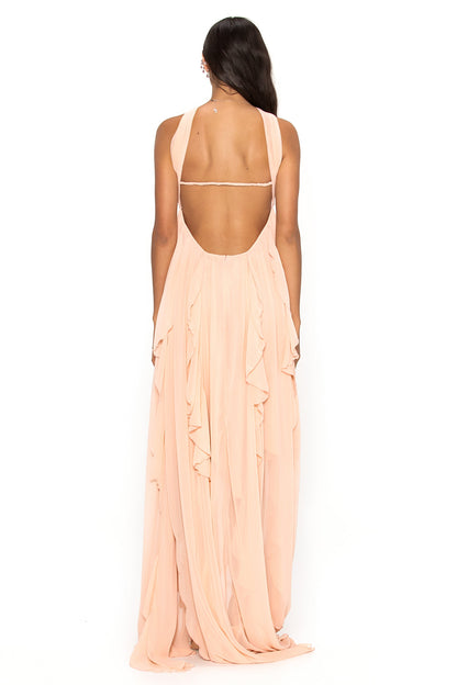 Chiffon Halter Neck Frill Midi Dress