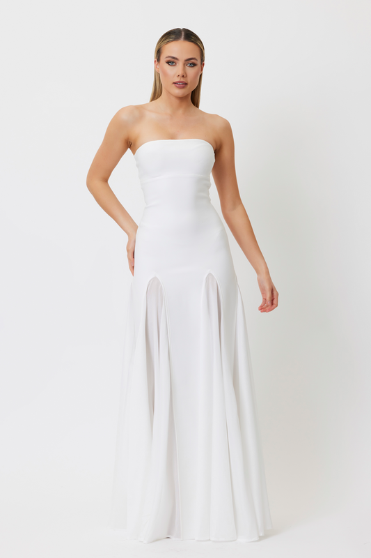 Off-Shoulder Solid Mesh Maxi Dress