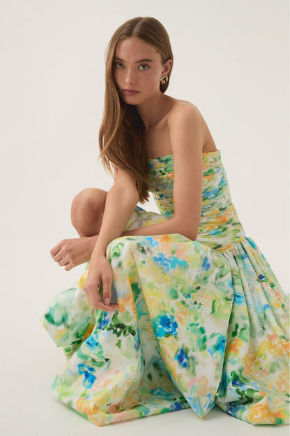 Tie Dye Pleat Split Midi Dress