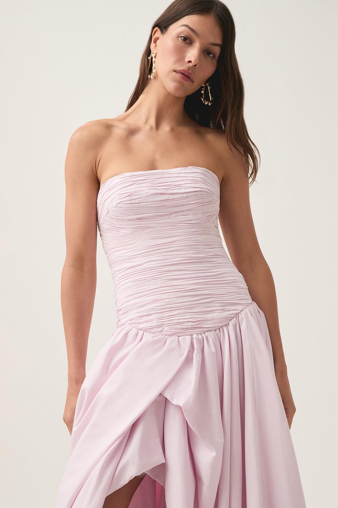 Off-Shoulder Pleat Split Solid Maxi Dress
