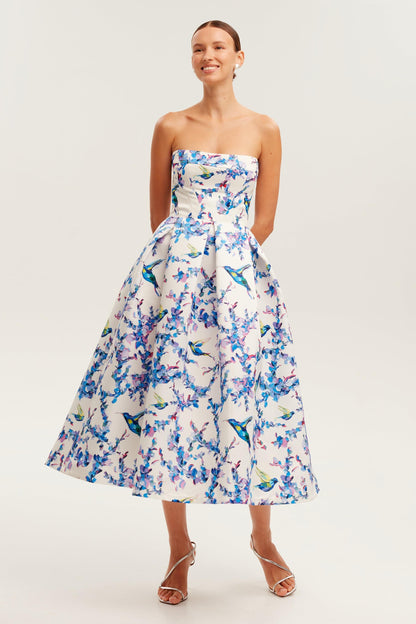 Floral Off-Shoulder Lace Up Midi Dress