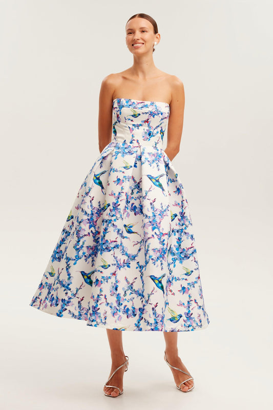 Floral Off-Shoulder Lace Up Midi Dress