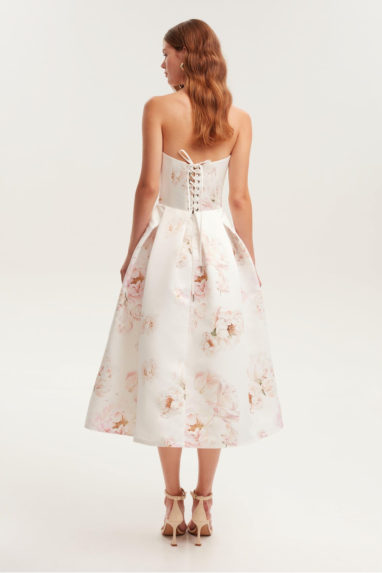 Floral Off-Shoulder Lace Up Midi Dress