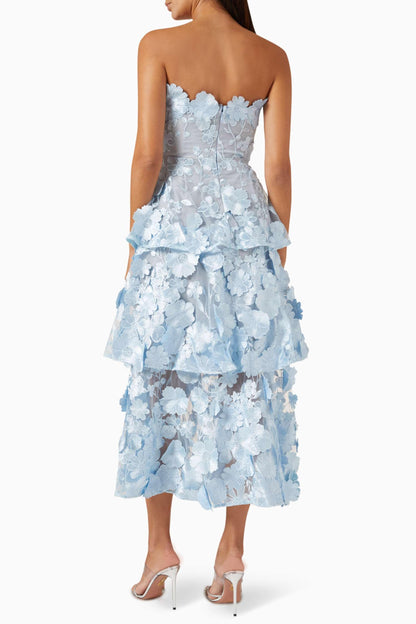 Embroidered Ruffle Off-Shoulder Midi Dress