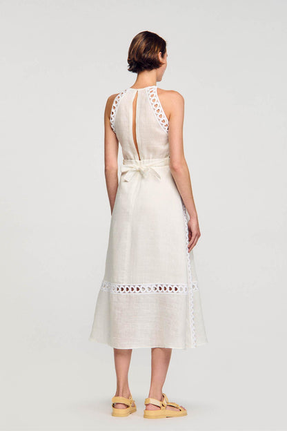 Solid Heart Shape Lace Halter Neck Midi Dress