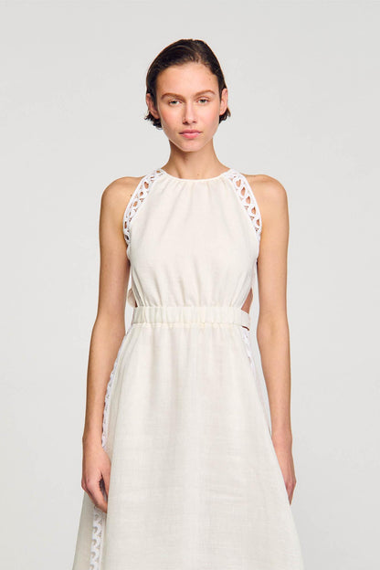 Solid Heart Shape Lace Halter Neck Midi Dress